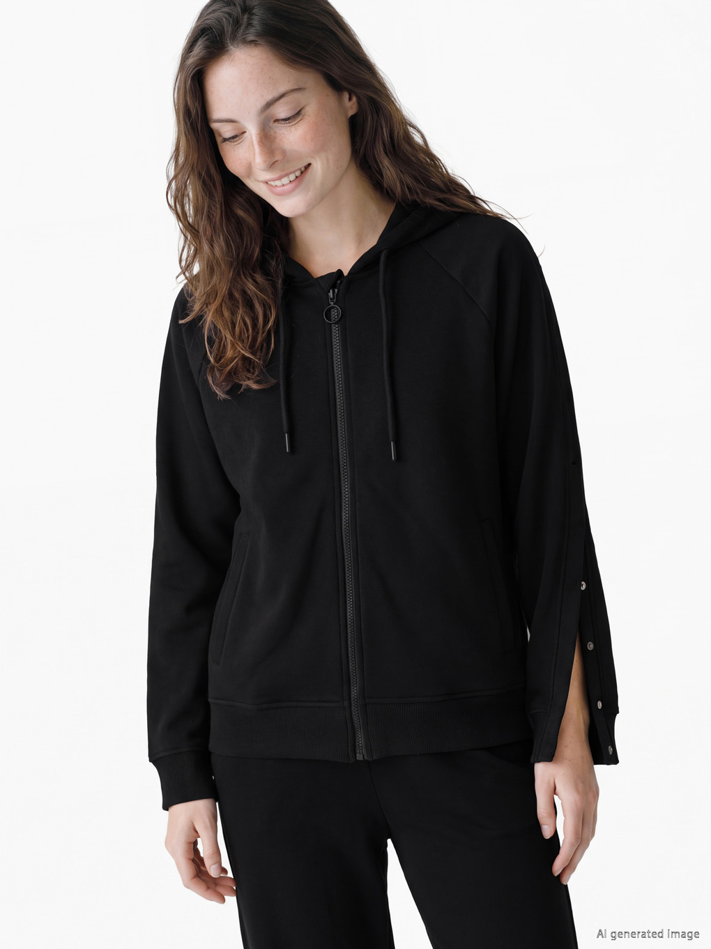 Siyah Kolay Giyilebilir Kadın Oversize Kalın Fermuarlı Sweatshirt