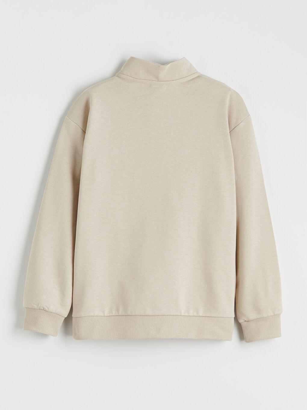 Bej Dik Yaka Yarım Fermuarlı Erkek Çocuk Sweatshirt-1