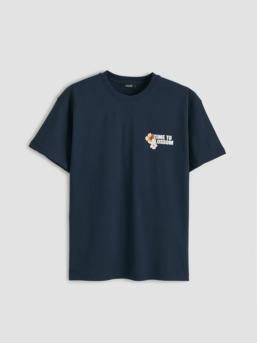 Lacivert Bisiklet Yaka Baskılı Kadın Tişört-2