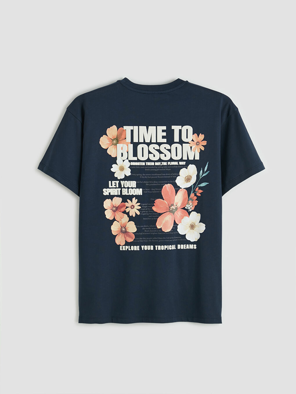 Lacivert Bisiklet Yaka Baskılı Kadın Tişört-3