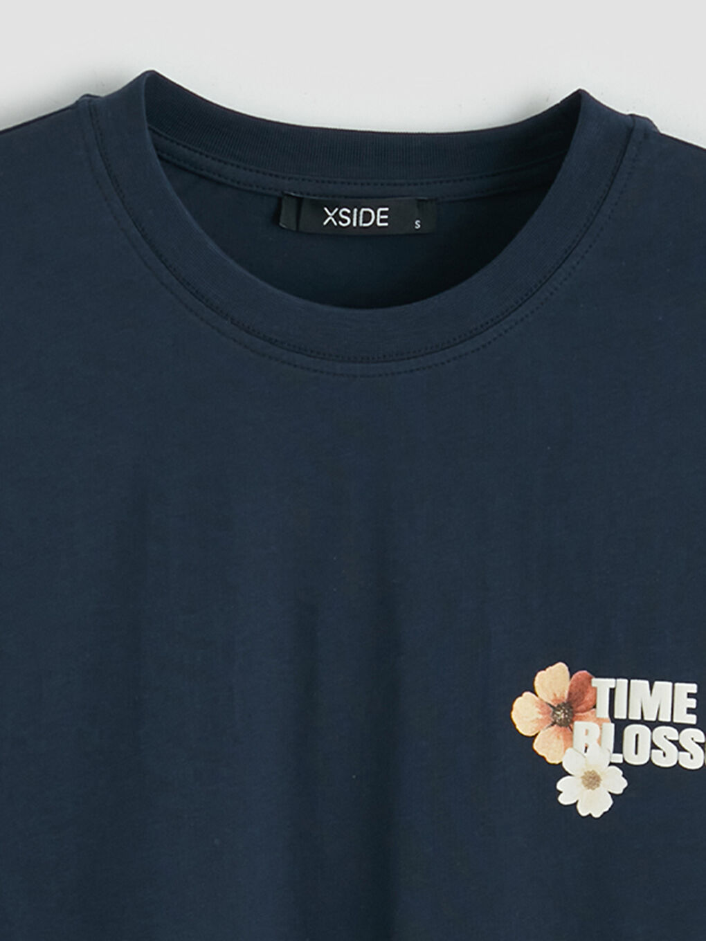 Lacivert Bisiklet Yaka Baskılı Kadın Tişört-4