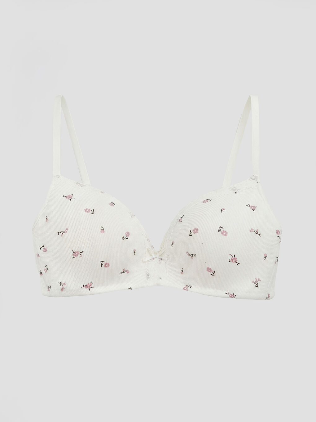 Ekru Balensiz Dolgusuz Çiçekli Üçgen Sütyen