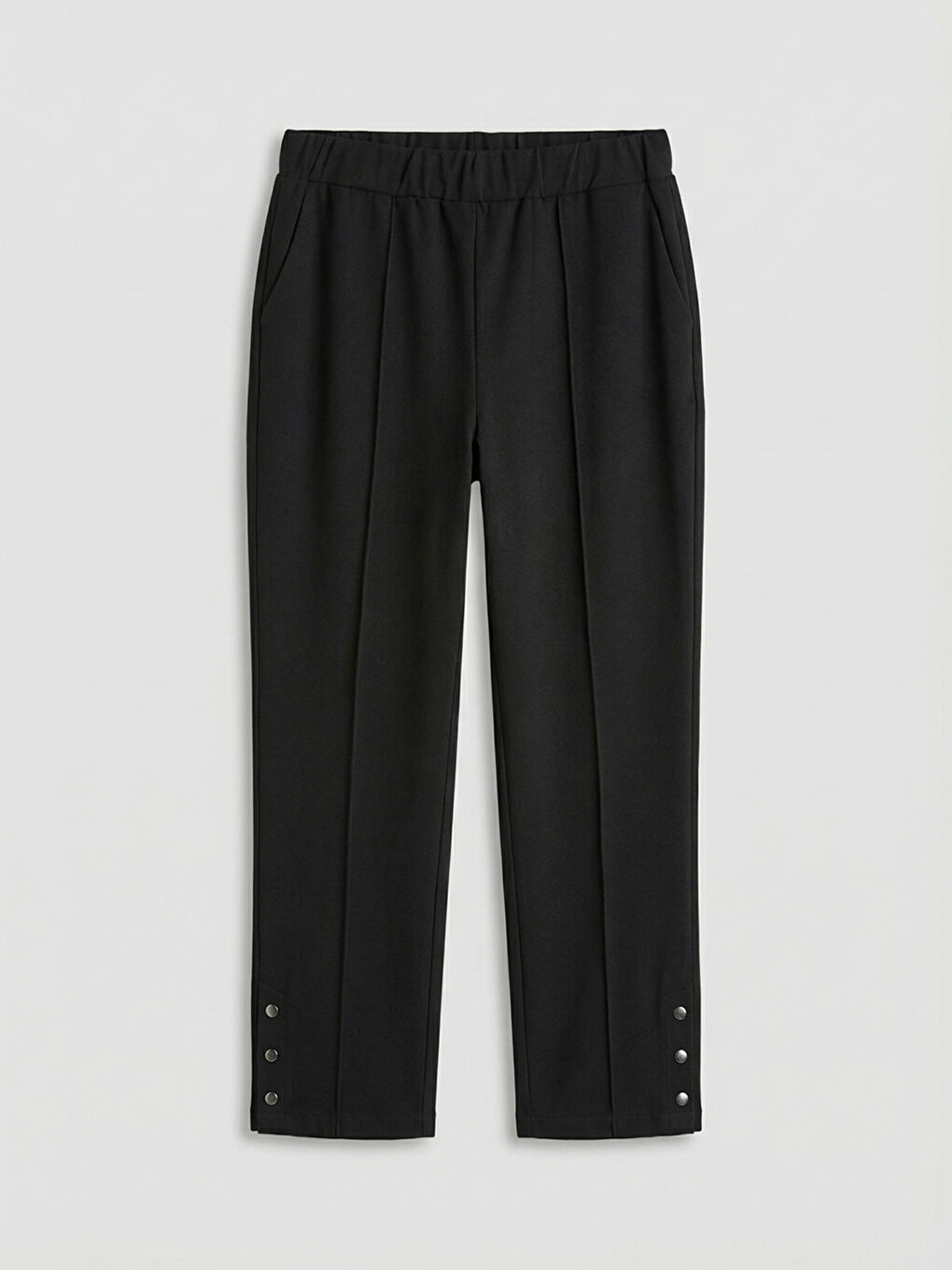Siyah Beli Lastikli Düğme Detaylı Kadın Pantolon