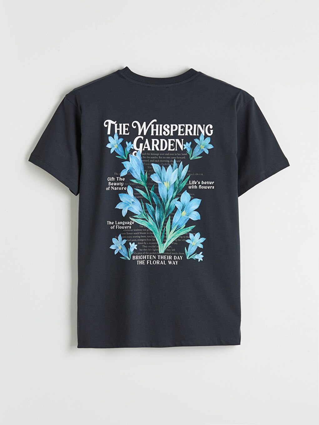 Antrasit Bisiklet Yaka Baskılı Kadın Tişört-4