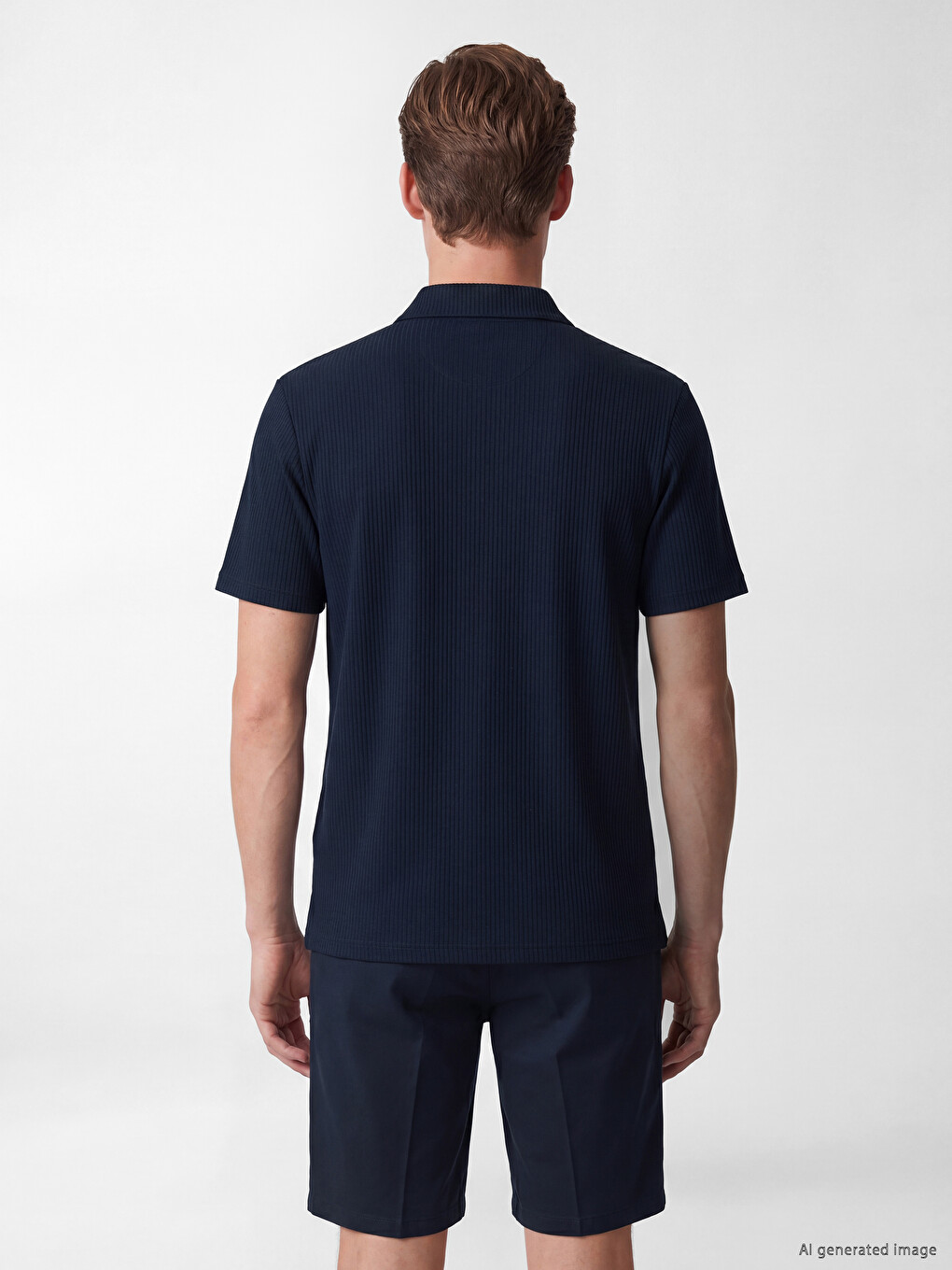 Lacivert Standart Fit Fermuarlı Polo Yaka Erkek Tişört-3