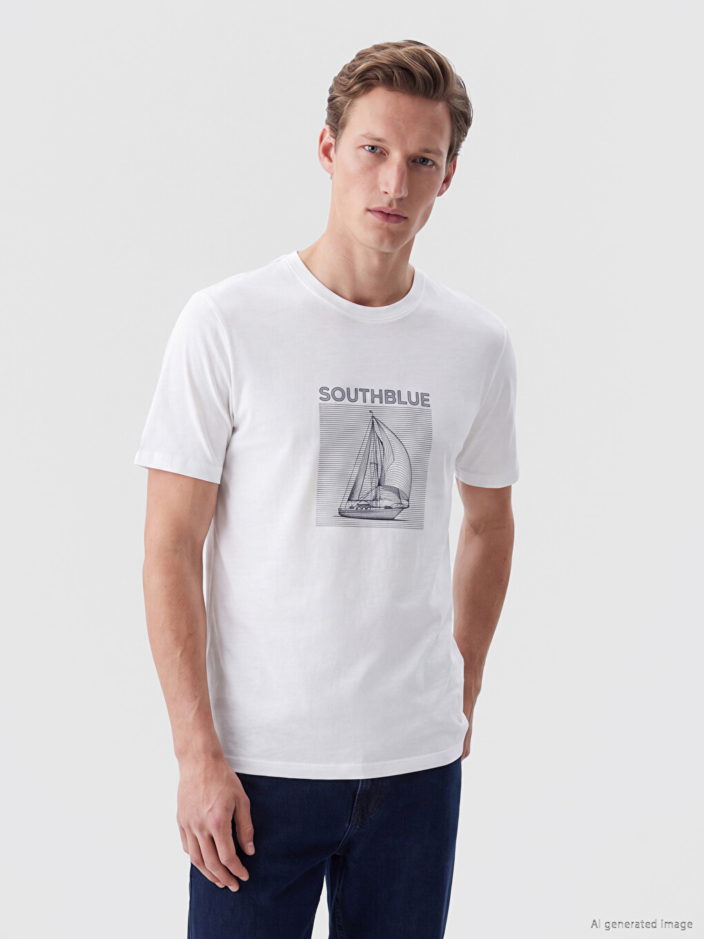 Crew Neck Sailboat Printed Men's T-shirt