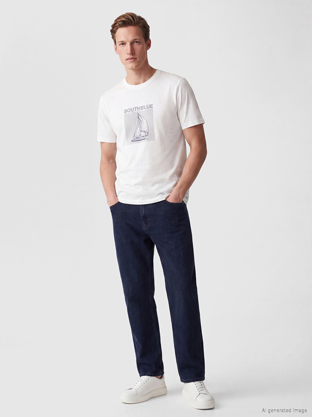 Crew Neck Sailboat Printed Men's T-shirt-1