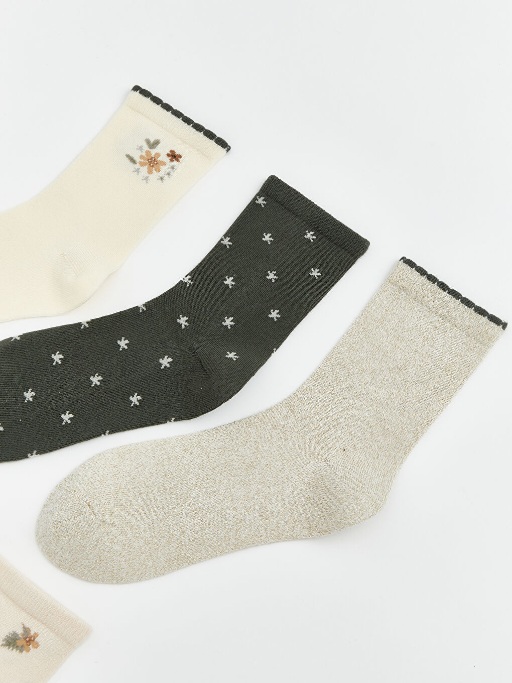 Ekru Desenli Kadın Soket Çorap 5'li-1