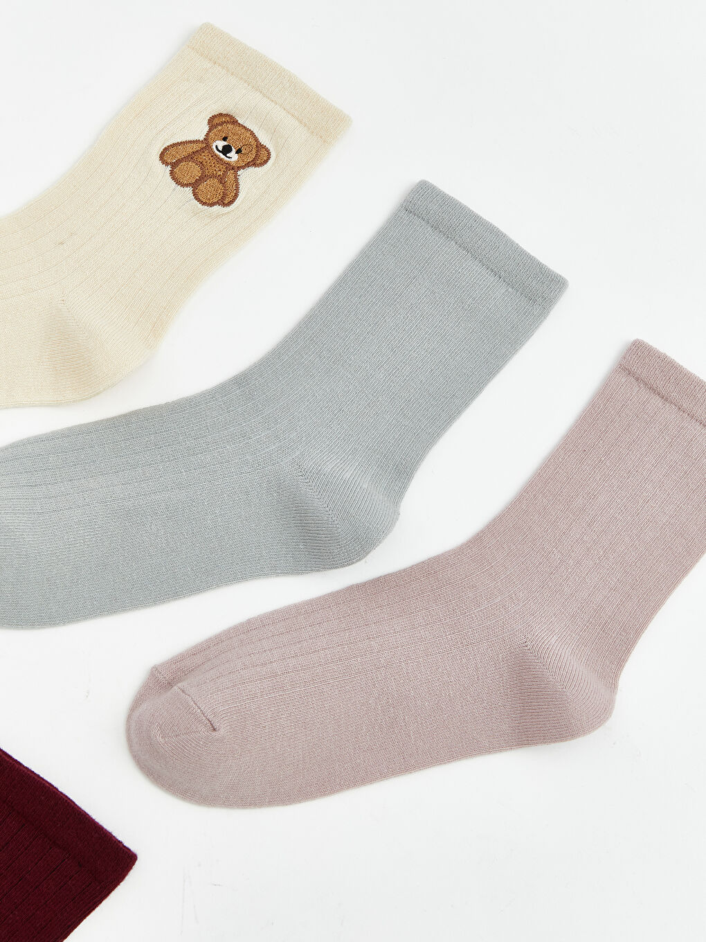 Ekru Nakışlı Kadın Soket Çorap 5'li-1