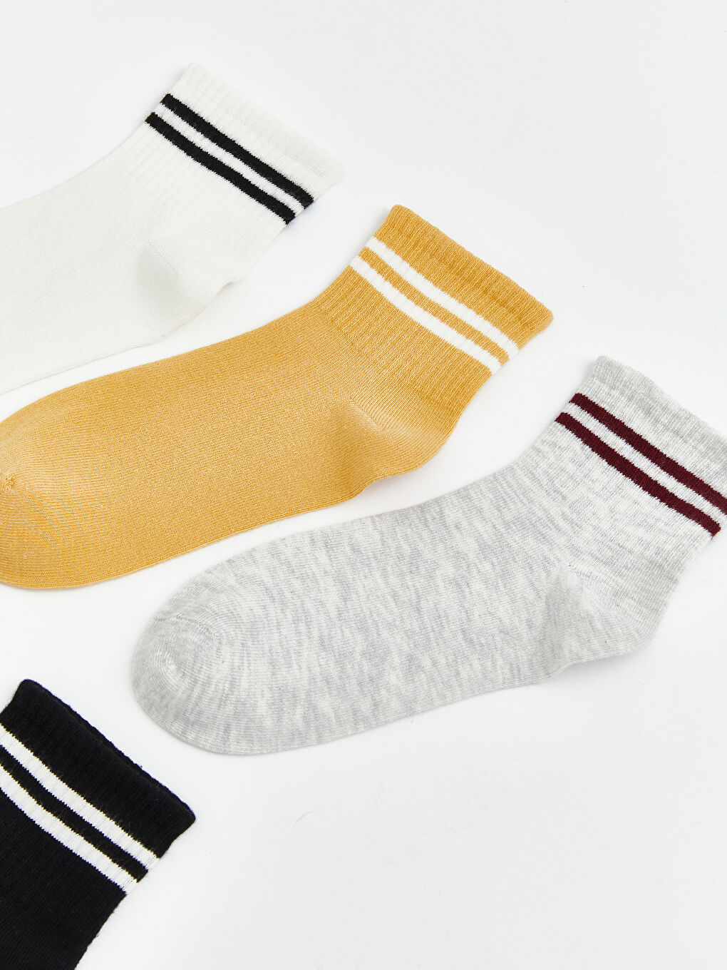 Beyaz Çizgili Kadın Soket Çorap 5'li-1