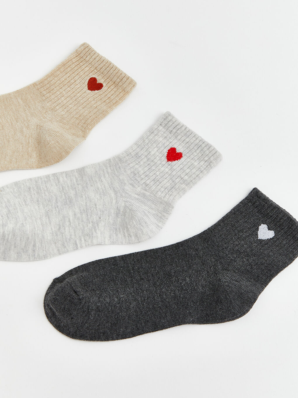 Bej Kalp Nakışlı Kadın Soket Çorap 3'lü-1