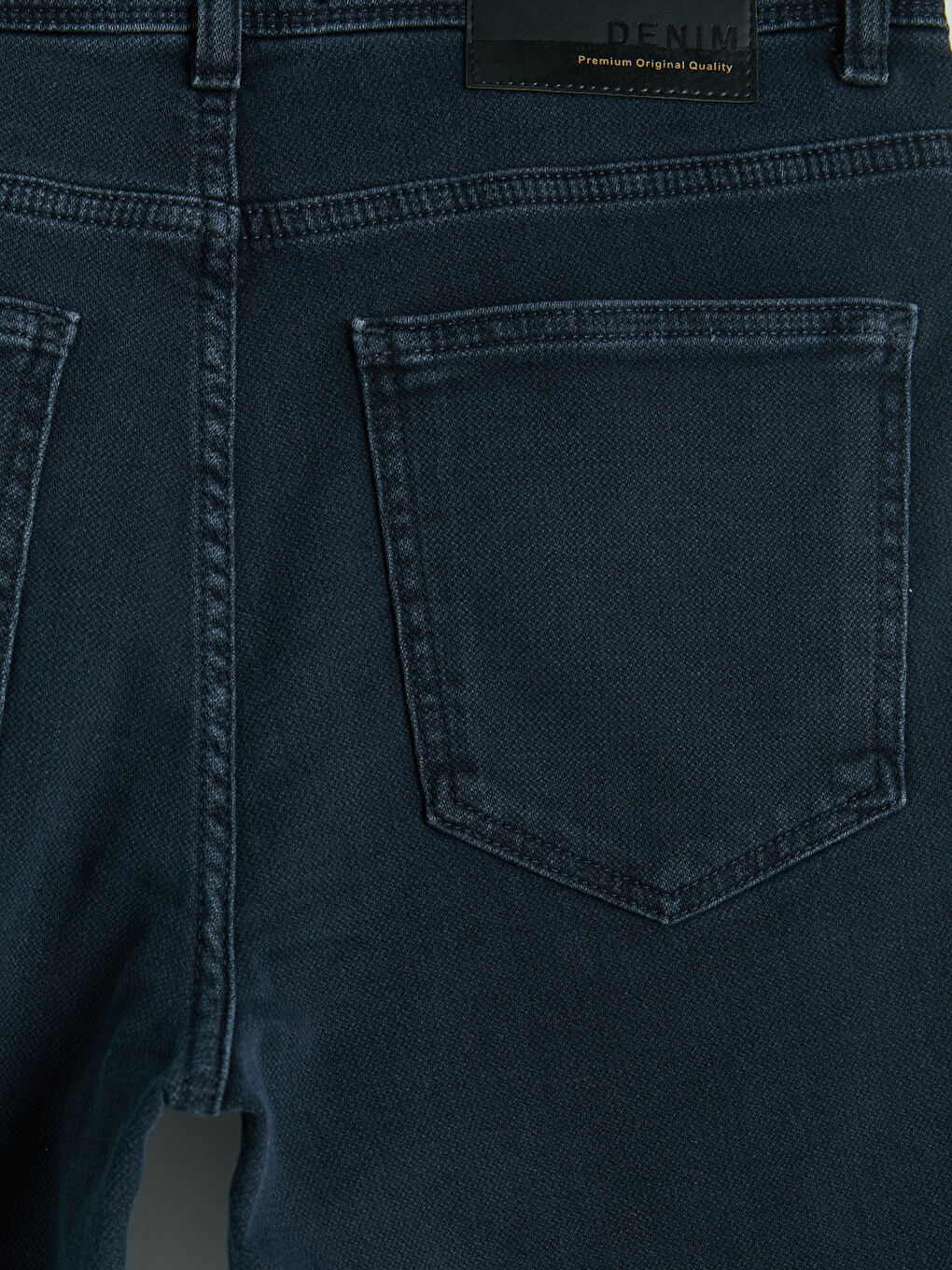 İndigo Slim Fit Erkek Jean Şort-3
