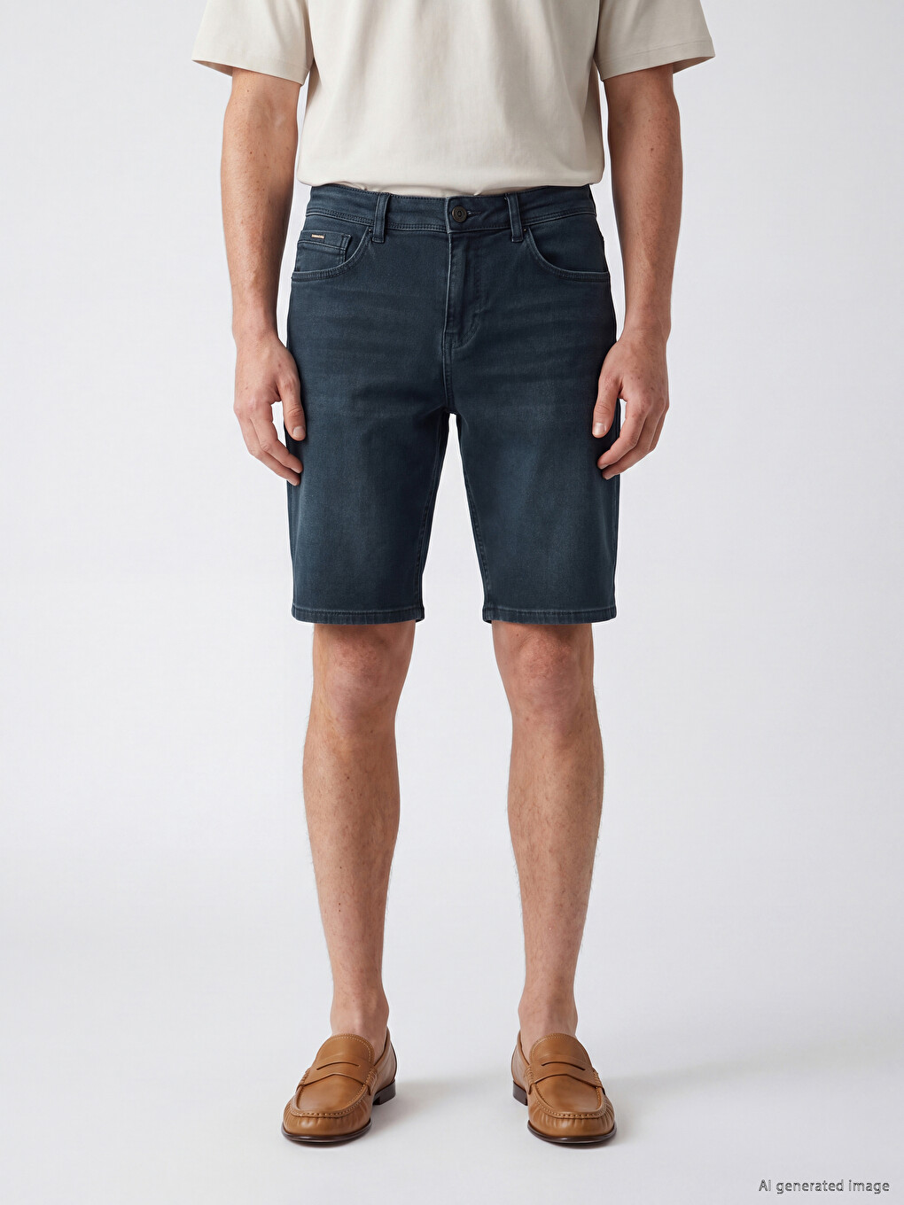 İndigo Slim Fit Erkek Jean Şort-1