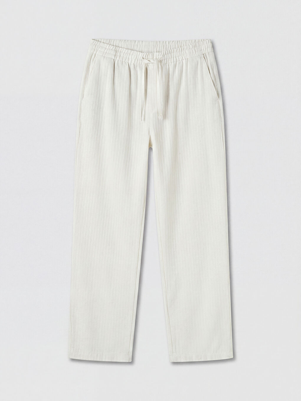 Beyaz Regular Fit Dokulu Erkek Pantolon