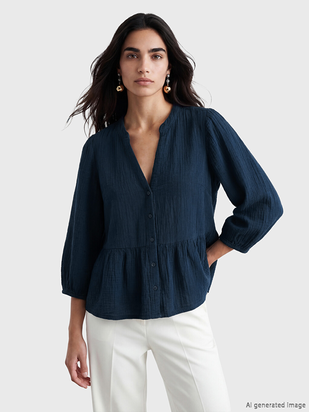 Notch Neck Jean Blouse
