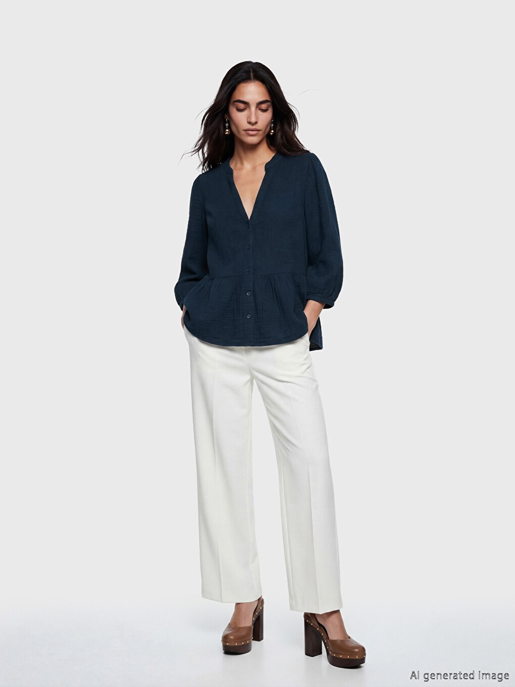 Notch Neck Jean Blouse-1