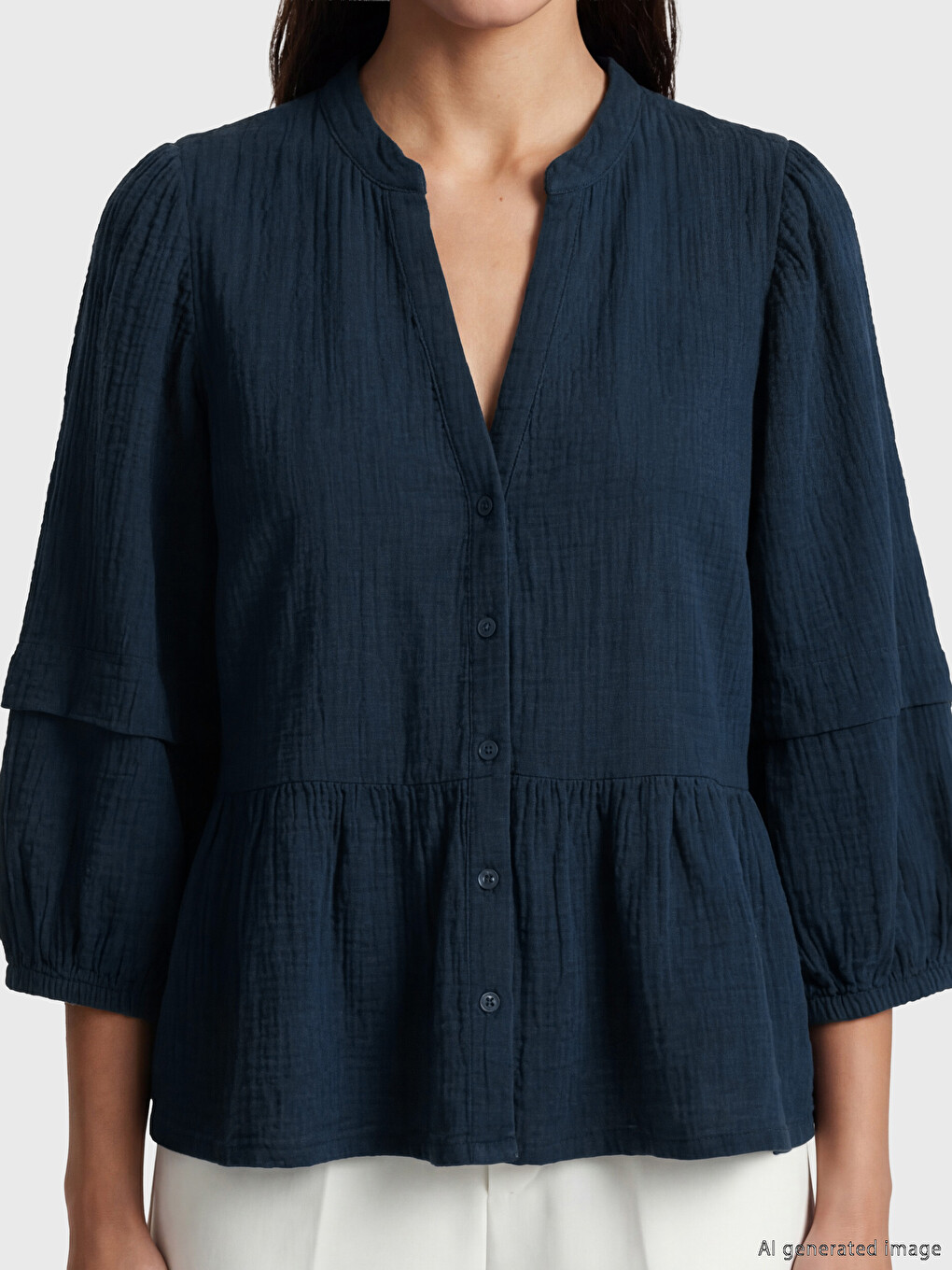 Notch Neck Jean Blouse-2