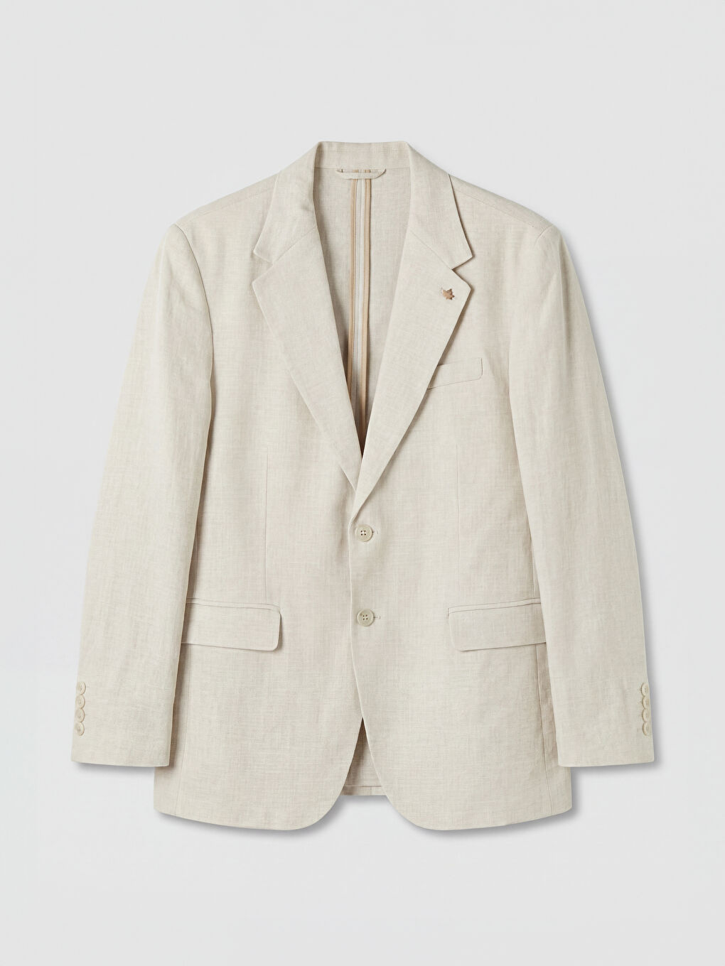 Bej Regular Fit Keten Karışımlı Erkek Blazer Ceket