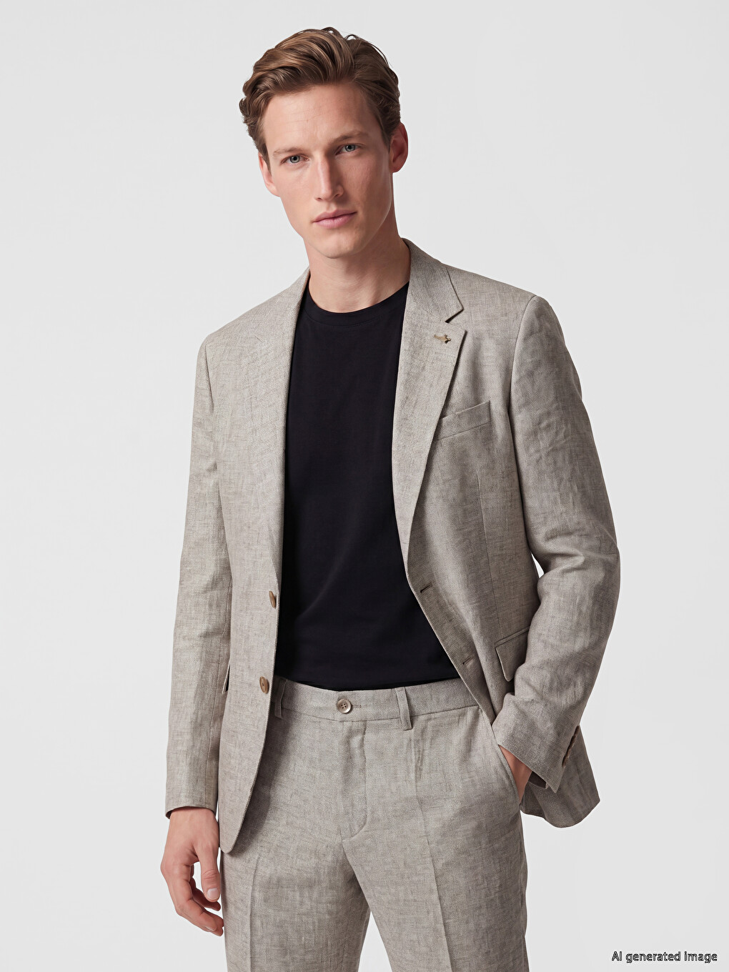 Kahverengi Regular Fit Keten Karışımlı Erkek Blazer Ceket