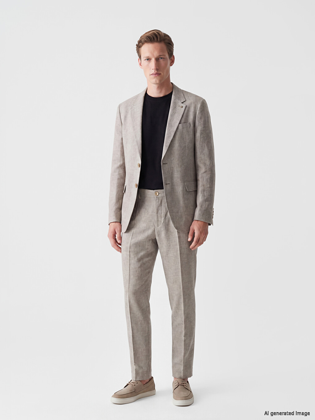 Kahverengi Regular Fit Keten Karışımlı Erkek Blazer Ceket-1