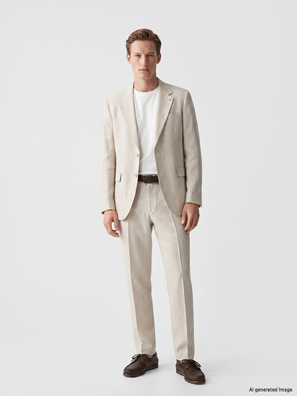 Bej Regular Fit Keten Karışımlı Erkek Blazer Ceket-1