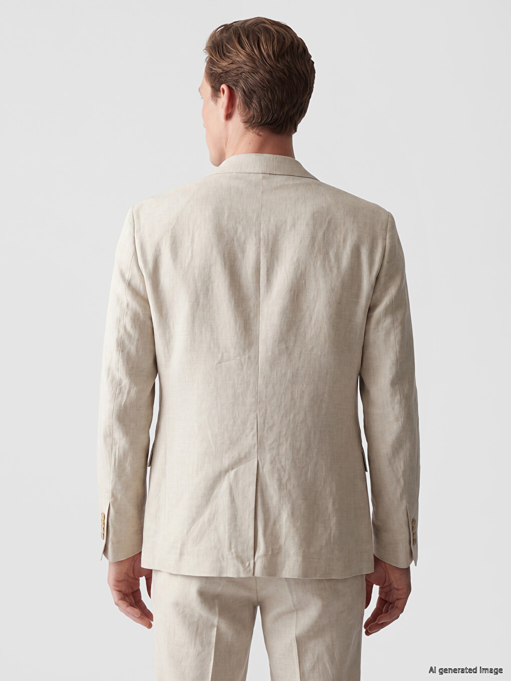 Bej Regular Fit Keten Karışımlı Erkek Blazer Ceket-3