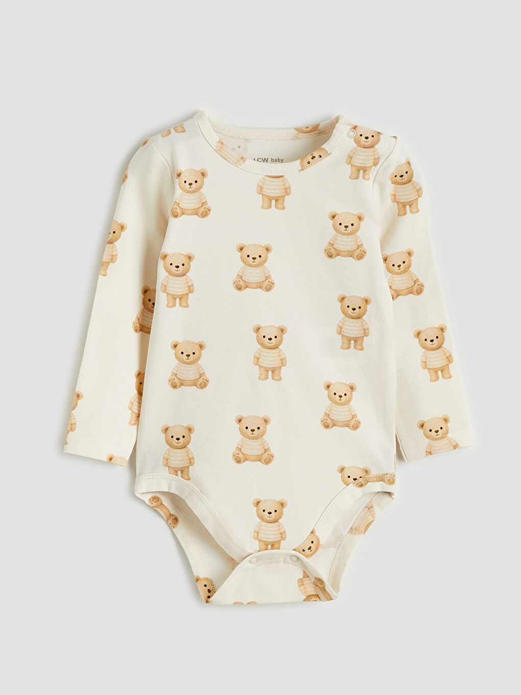 Bej Baskılı Erkek Bebek Çıtçıtlı Body ve Tayt-1