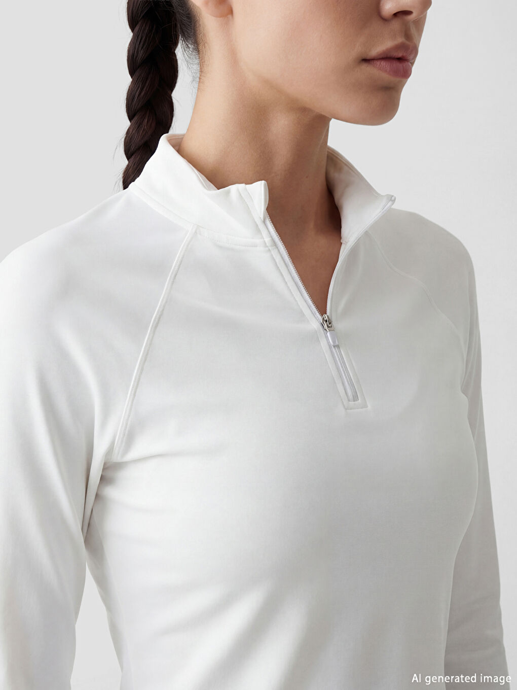 Beyaz Dik Yaka Parmak Geçmeli Kadın Spor Body-2