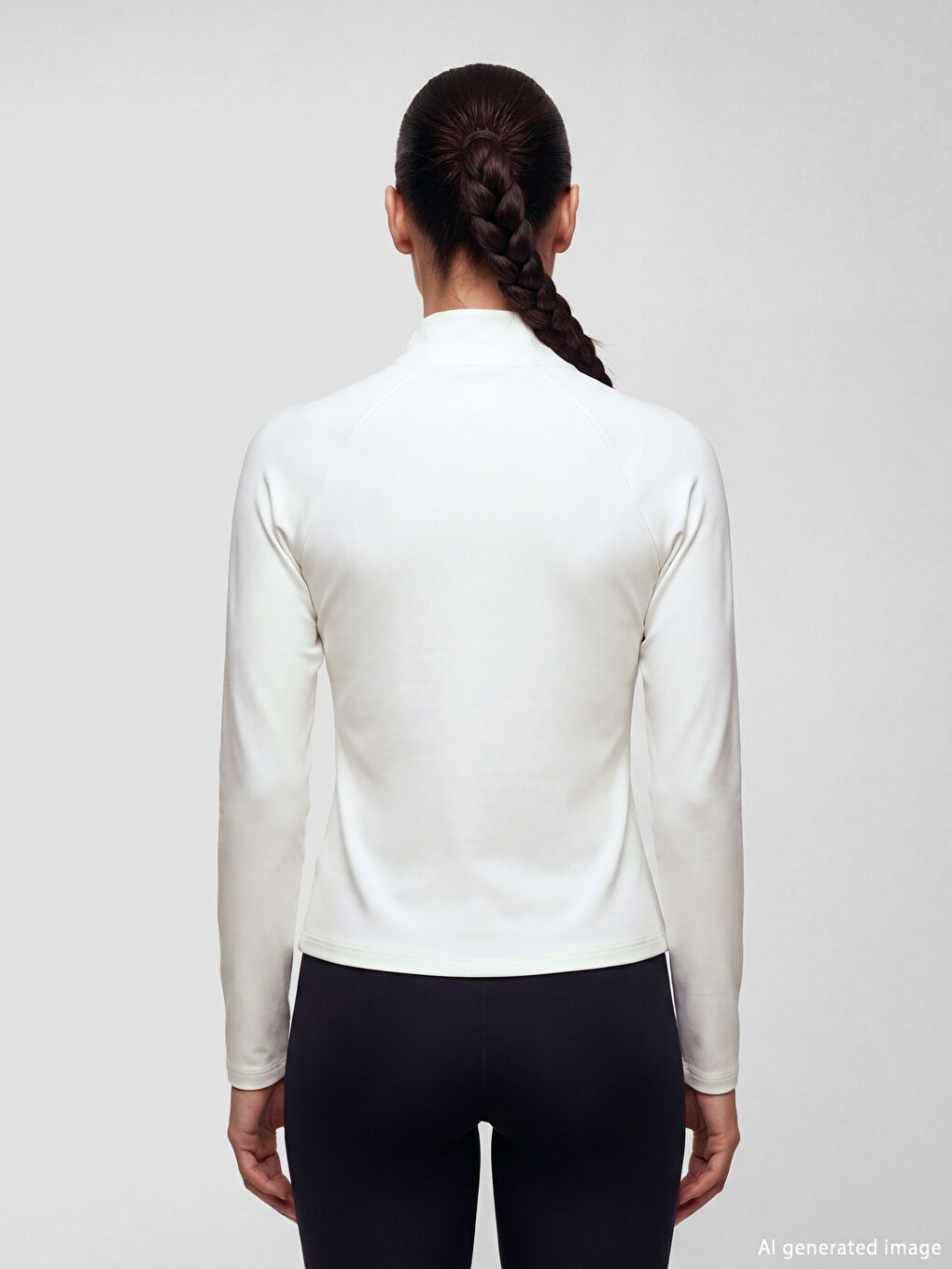 Beyaz Dik Yaka Parmak Geçmeli Kadın Spor Body-3