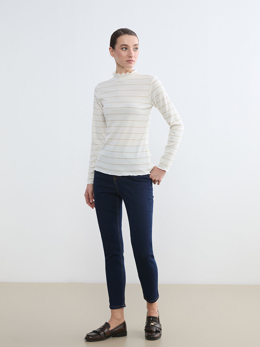 Ruffled High-Neck Striped Bodysuit-1