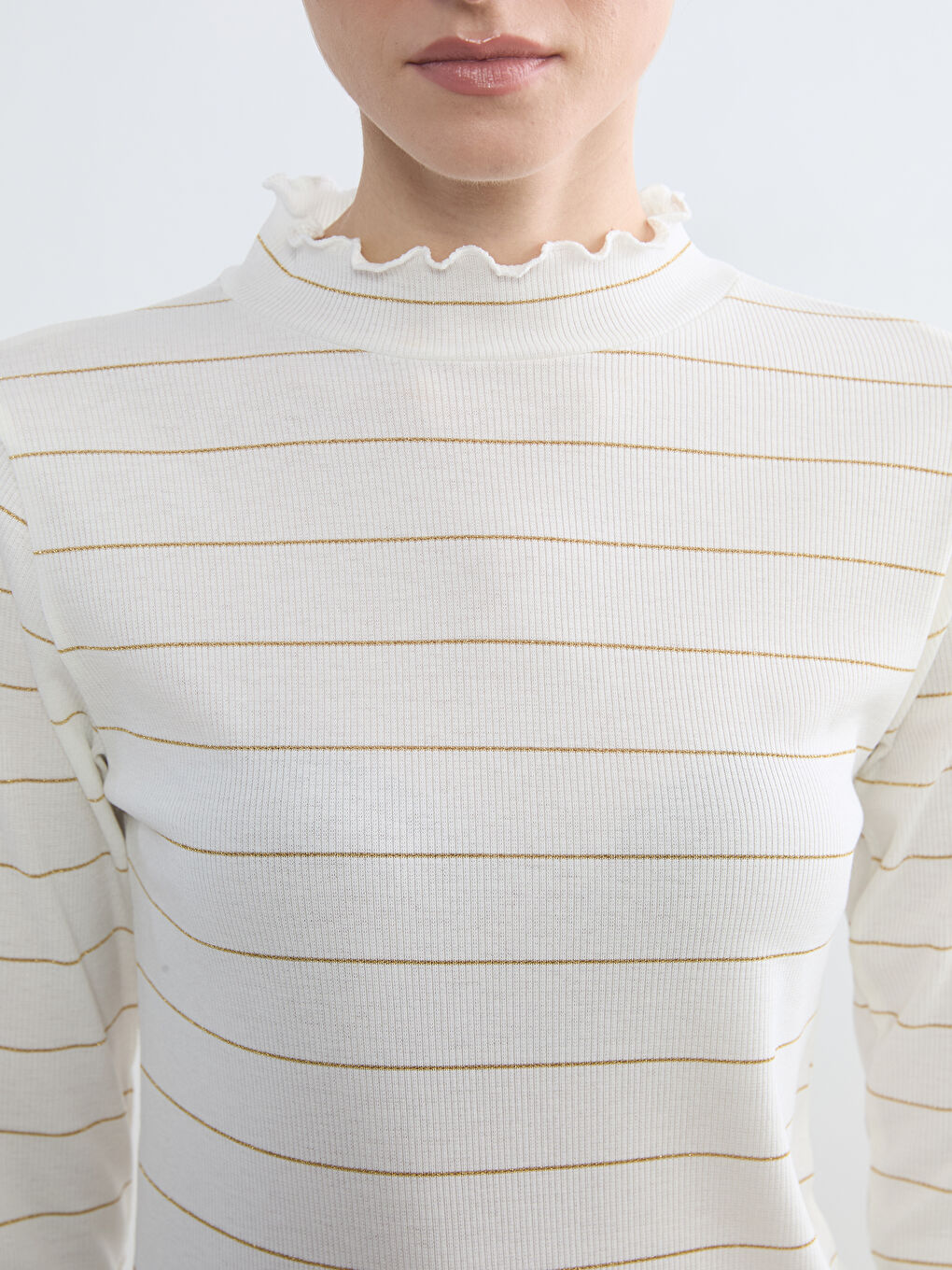 Ruffled High-Neck Striped Bodysuit-2