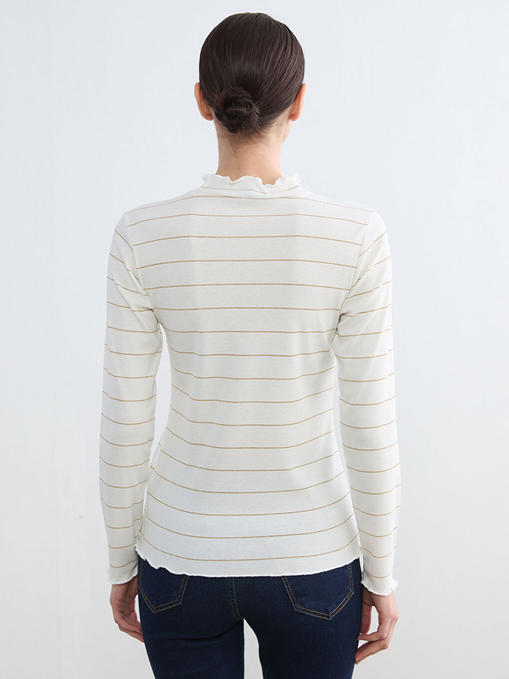 Ruffled High-Neck Striped Bodysuit-3