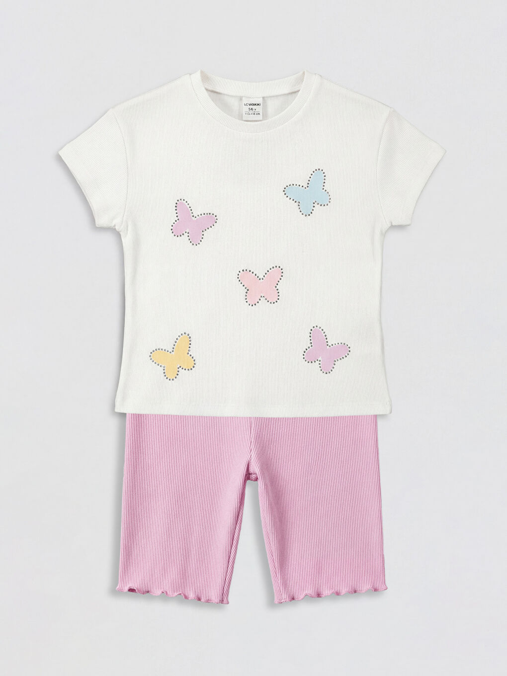 Ekru Baskılı Kız Çocuk Bluz ve Tayt