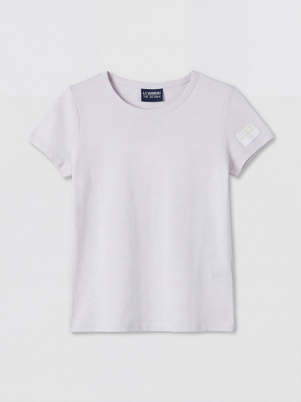 Lila Bisiklet Yaka Kısa Kollu Kız Çocuk Tişört