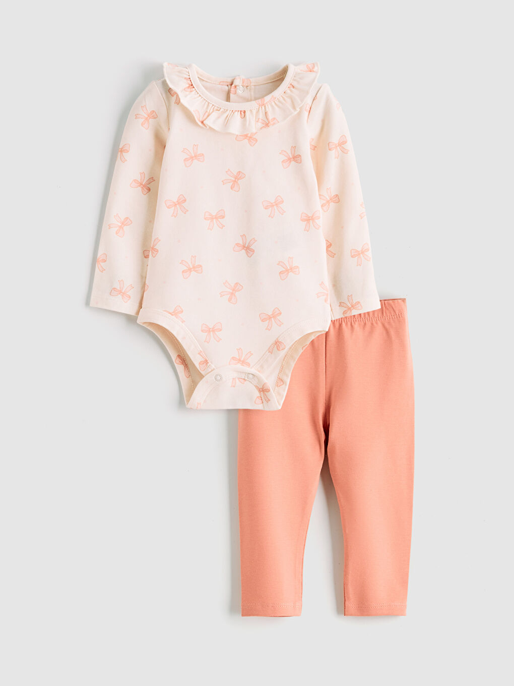Bej Bebe Yaka Kız Bebek Çıtçıtlı Body Ve Tayt
