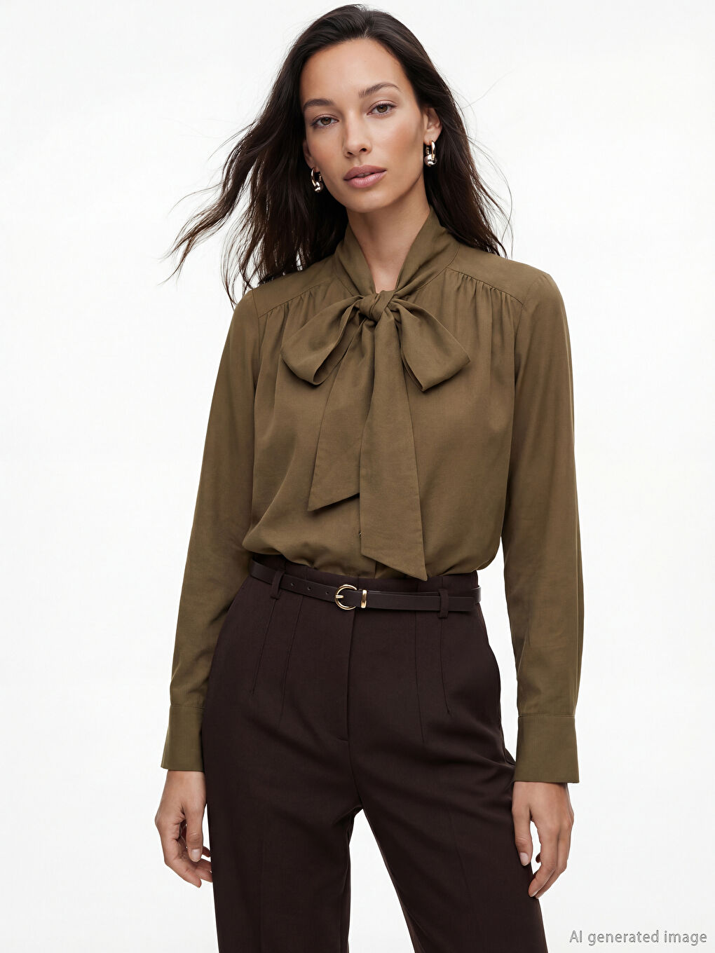 Tie Neck Oversize Ruched Blouse