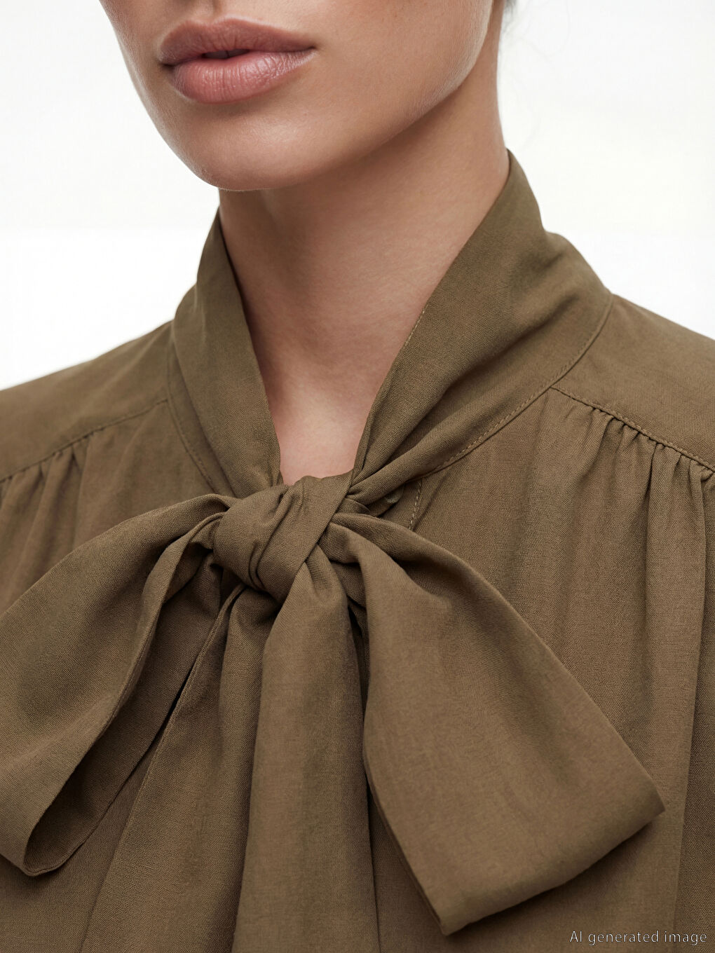 Tie Neck Oversize Ruched Blouse-2