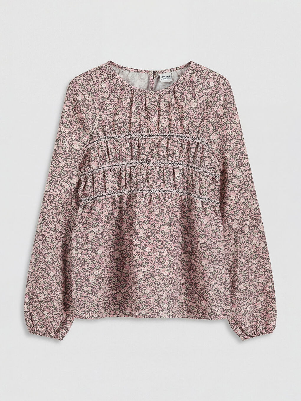 Kahverengi Bisiklet Yaka Çiçek Baskılı Kız Çocuk Bluz