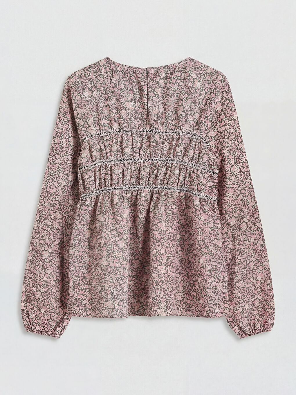 Kahverengi Bisiklet Yaka Çiçek Baskılı Kız Çocuk Bluz-1