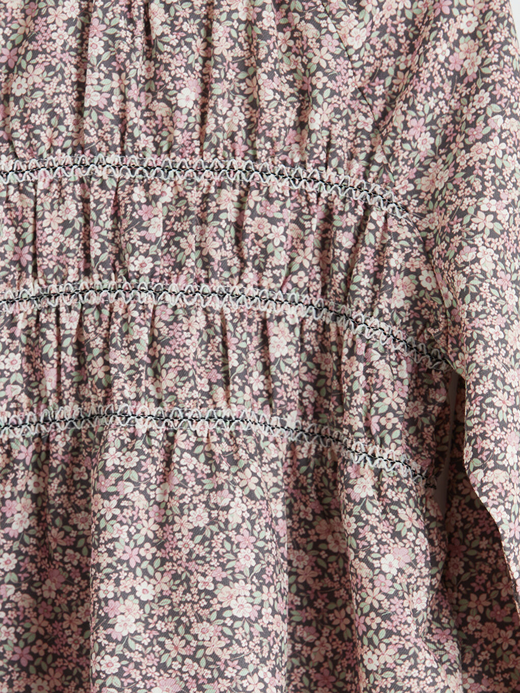 Kahverengi Bisiklet Yaka Çiçek Baskılı Kız Çocuk Bluz-2