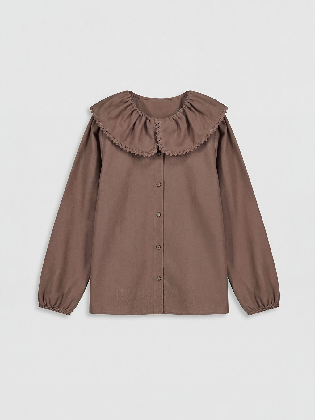 Kahverengi Fisto Detaylı Bebe Yaka Kız Çocuk Gömlek