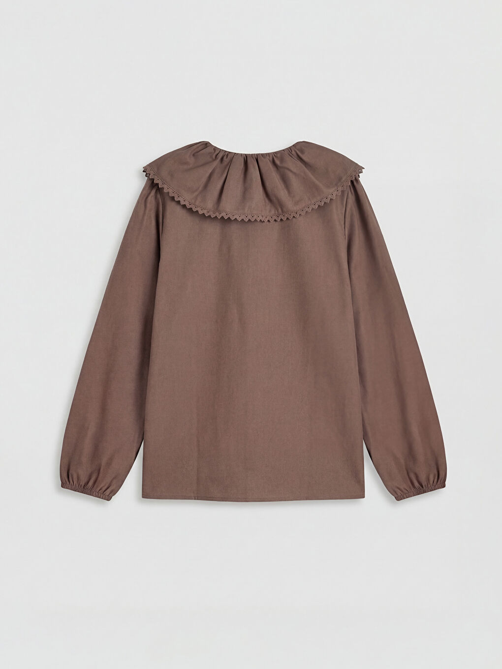 Kahverengi Fisto Detaylı Bebe Yaka Kız Çocuk Gömlek-1