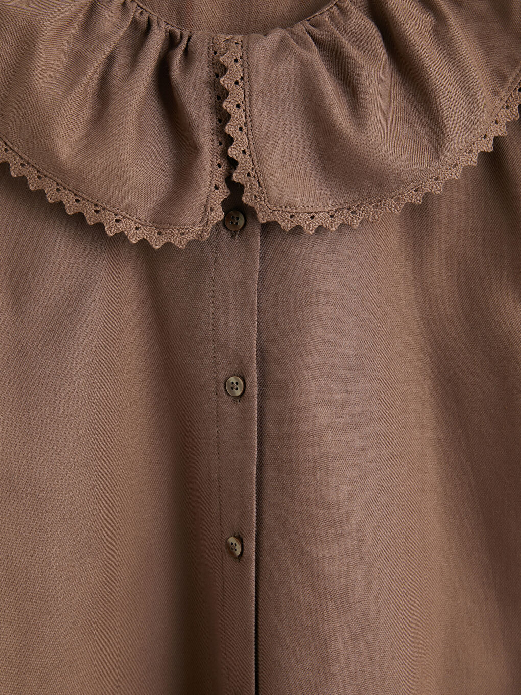 Kahverengi Fisto Detaylı Bebe Yaka Kız Çocuk Gömlek-2