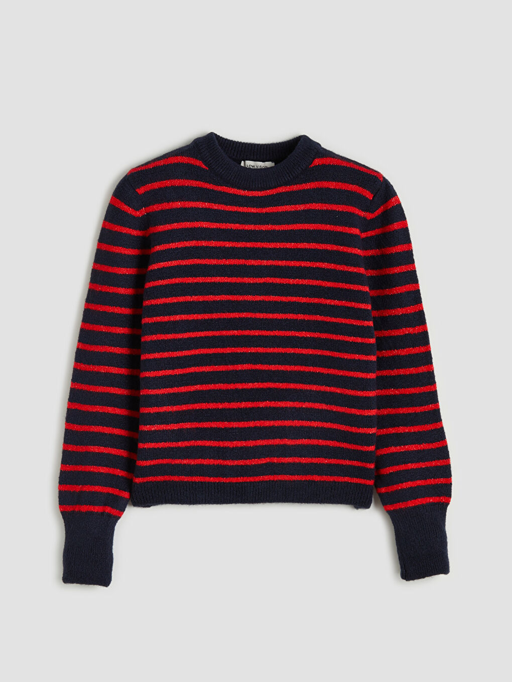 Kırmızı Bisiklet Yaka Çizgili Kadın Triko Kazak-4