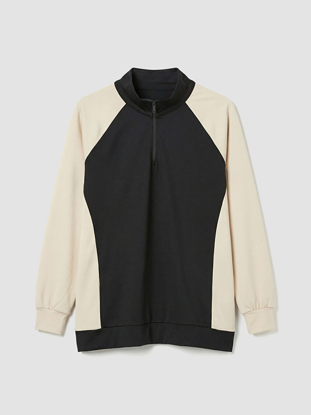 Siyah Dik Yaka Renk Bloklu Erkek Sweatshirt