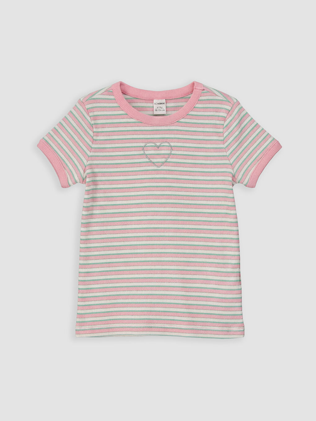 Pembe Bisiklet Yaka Çizgili Kız Çocuk Tişört