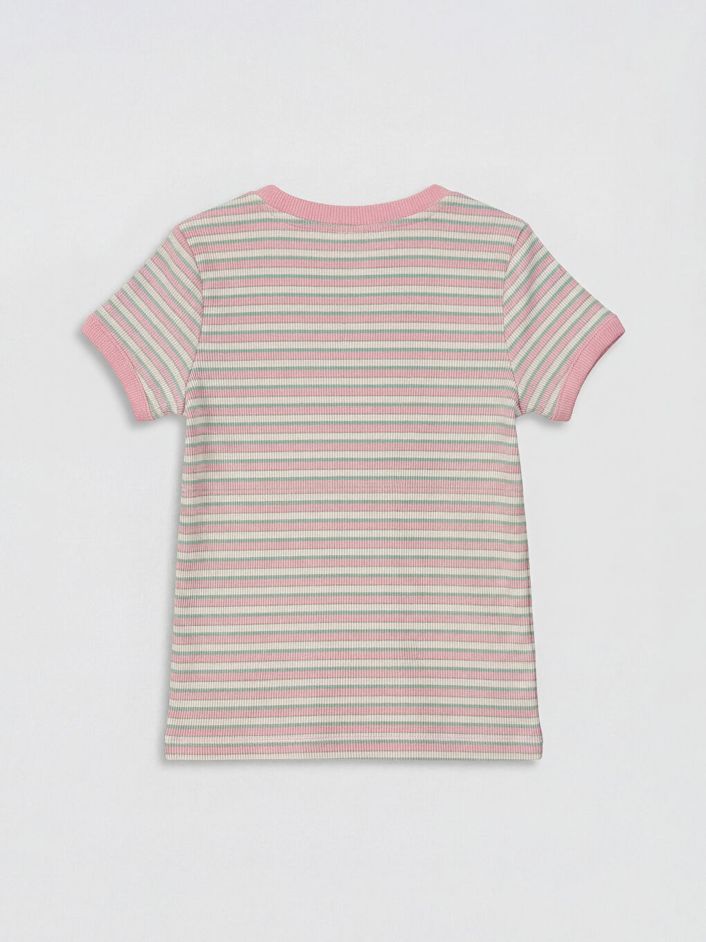 Pembe Bisiklet Yaka Çizgili Kız Çocuk Tişört-1