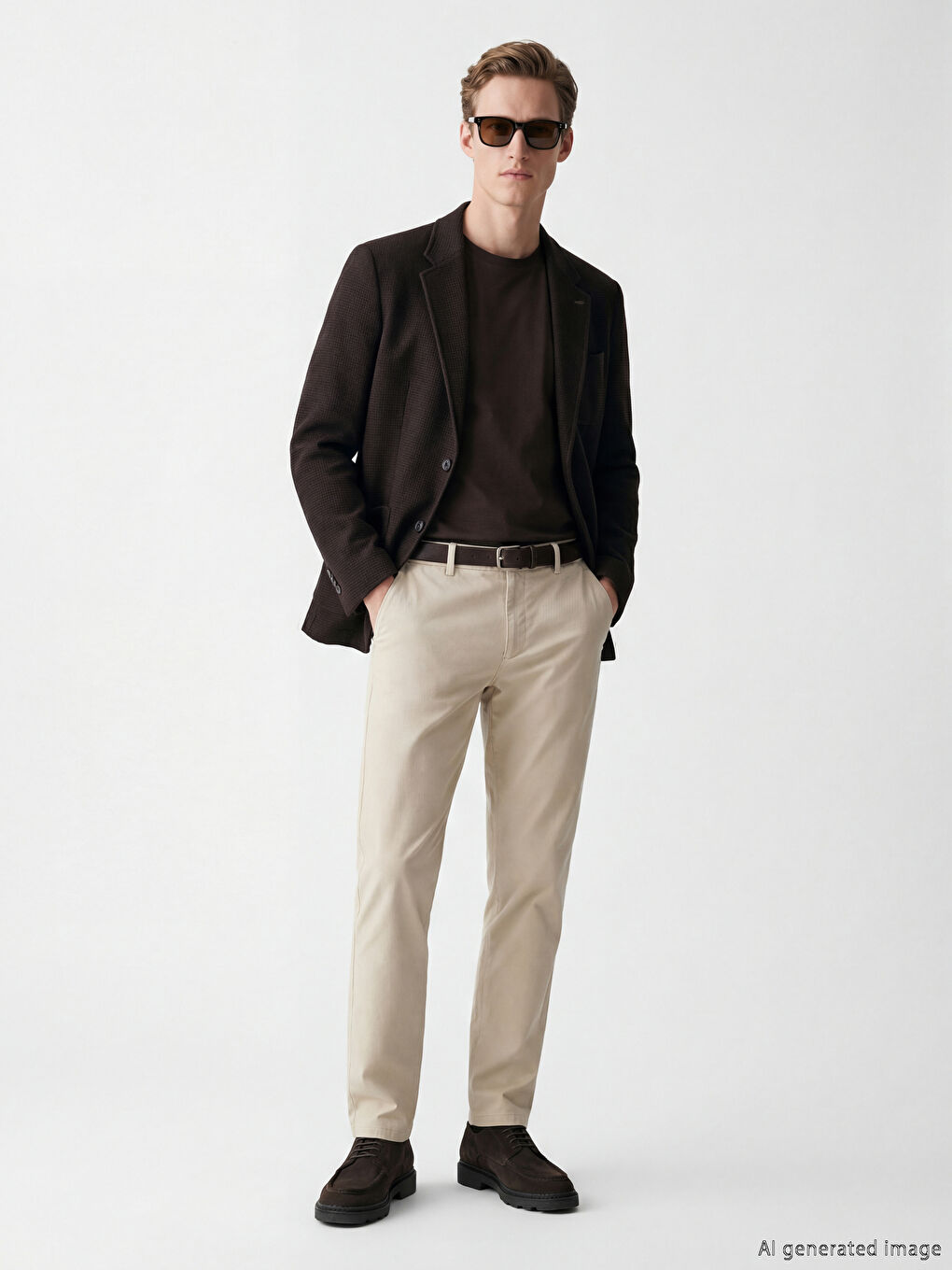 Kahverengi Standart Kalıp Erkek Blazer Ceket-1