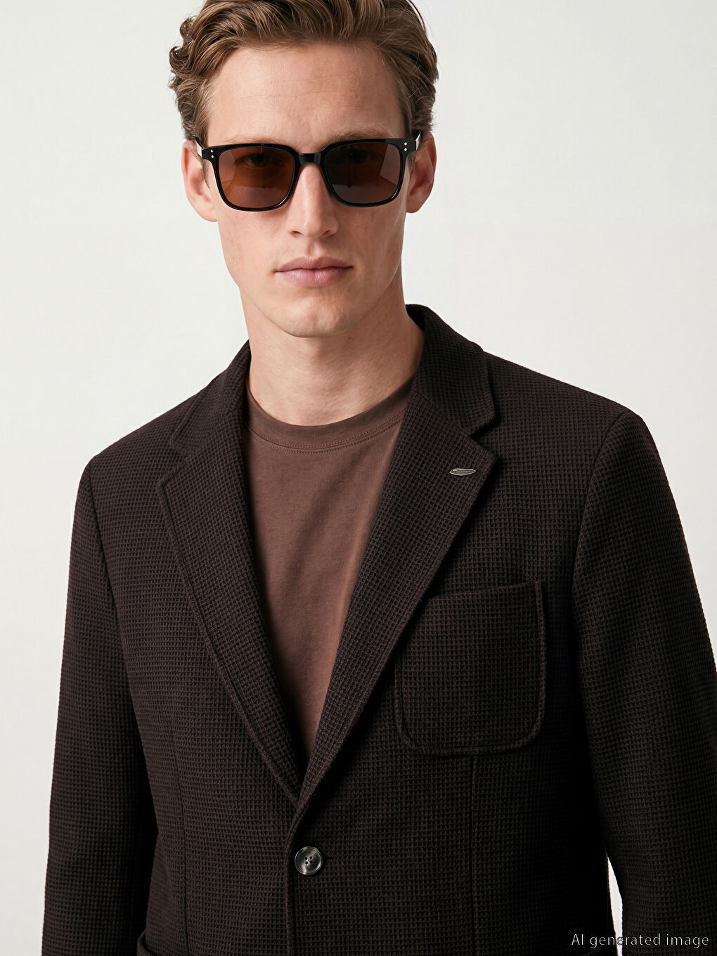 Kahverengi Standart Kalıp Erkek Blazer Ceket-2