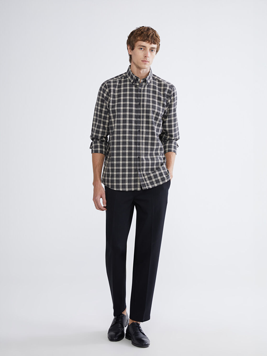 Antrasit Regular Fit Ekose Erkek Oduncu Gömlek-1